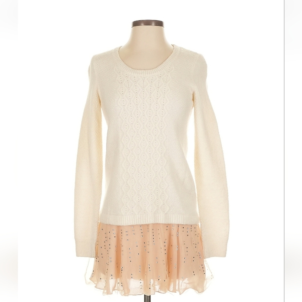 Anthropologie Knitted & Knotted Wool Alpaca Blend Sweater Dress Sz S Ivory